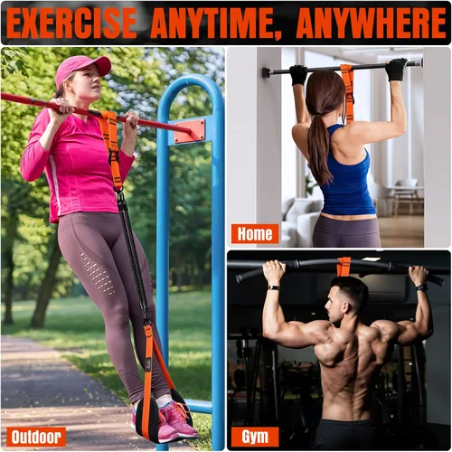 Vista 7 de Pull Up Assistance Bands, 300lbs Heavy Duty Resistance Bands for Pull Ups with Adjustable Height, Fabric Feet Rest & Knee Support, Strength Training