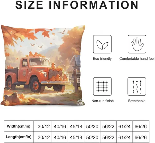 Vista 3 de Funda de cojín decorativa de árbol de arce y camión de Acción de Gracias, otoño, Acción de Gracias, calabaza, fundas de cojín cuadradas suaves