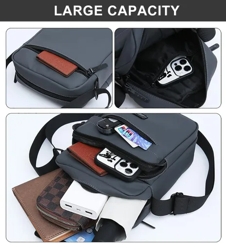 Vista 4 de Nepena Bolso cruzado para hombre, bolso bandolera de cuero para hombre, bolso pequeño para hombro, para viajes, trabajo al aire libre