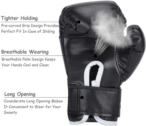 Vista 3 de Guantes de boxeo para niños, guantes de entrenamiento de piel sintética, guantes de entrenamiento de dibujos animados para niños Muay Thai