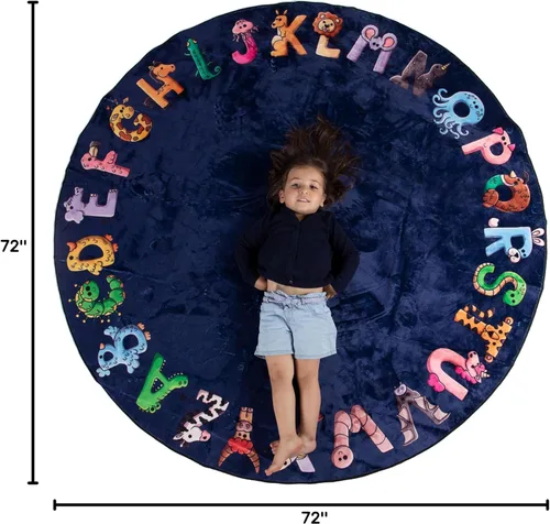 Vista 2 de ABC - Alfombra del alfabeto para niños, alfombra de juego redonda azul de 6 pies para niños pequeños y bebés, decoración suave para el cuarto