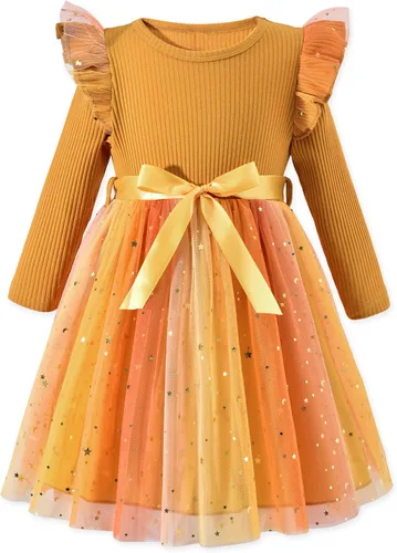 Vista 25 de Vestido de tul de manga larga para niña pequeña de 1 a 5 años Negro