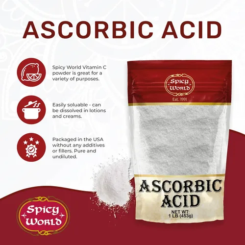 Vista 3 de Spicy World Bolsa a granel de ácido ascórbico de 1 libra, polvo puro de vitamina C, 100% puro, grado alimenticio, se puede utilizar para enlatar