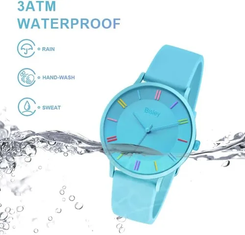 Vista 5 de Bisley Rainbow Watch - Reloj de pulsera impermeable con banda de silicona para niña y mujer