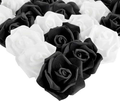 Vista 23 de Bright Creations Rosas artificiales sin tallo, flores artificiales negras para manualidades, rosas de espuma suave para arreglos de bricolaje, 200
