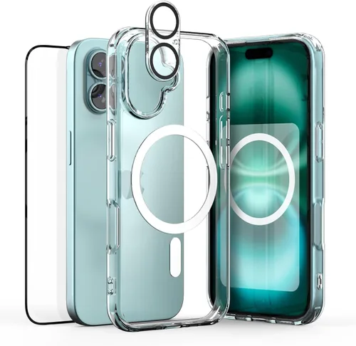 Vista 11 de Compatible con iPhone 15 Pro, parte trasera de policarbonato transparente + funda de parachoques de TPU, compatible con MagSafe, esquinas que
