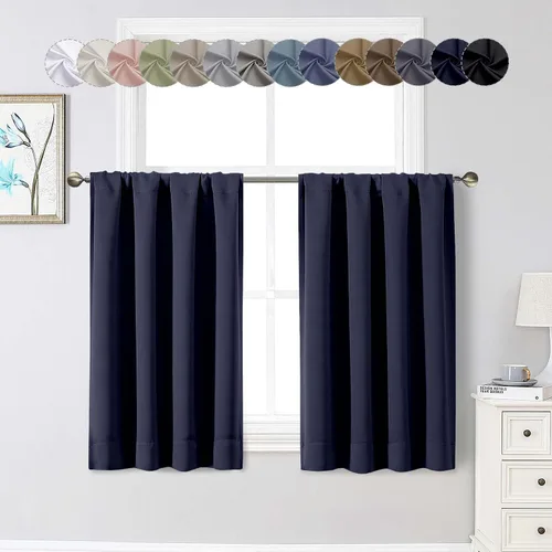 Vista 199 de Cortinas opacas para dormitorio, sala de estar, juego de 2 paneles de 54 pulgadas de largo, cortinas de oscurecimiento de habitación con aislamiento