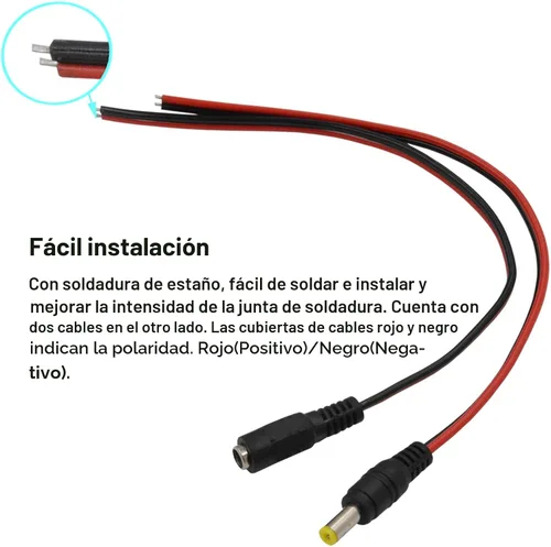 Vista 7 de (Real 18AWG) 10 pares de 12 V 5 A CC Cable de Conector de Conector de Barril Pigtail de 0.083 in x 0.217 in Macho Hembra DC Pigtail Conectores
