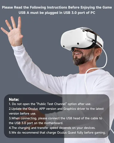 Vista 6 de ZOOAUX Cable de enlace de 16 pies compatible con accesorios MetaOculus Quest 2 y PCSteam VR, carga rápida y transferencia de datos de PC, cable USB