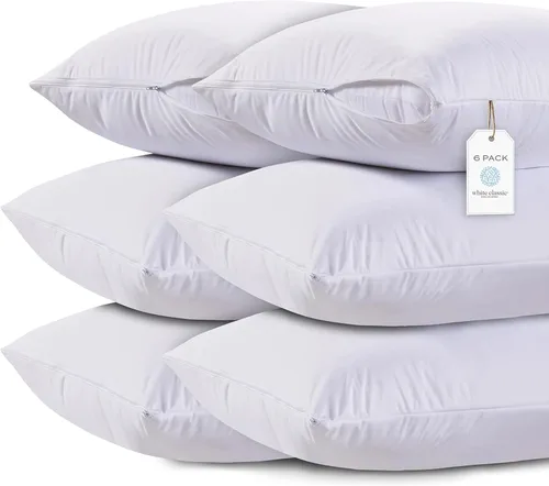 Vista 9 de Funda de almohada White Classic con cremallera, tamaño estándar de 50 x 70 cm, 2 unidades, Algodón, Blanco, Estándar