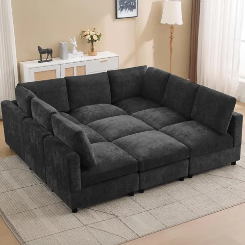 Vista 36 de 63" sofá seccional modular de Loveseat con otomana movible para sala de Beige