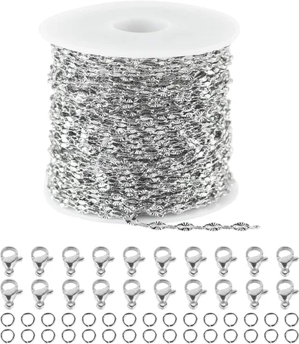 Vista 10 de UMAOKANG Cadena de joyería de acero inoxidable de 16.4 pies, cadena chapada en oro a granel para hacer joyas, collares, pulseras, rollo de cadena