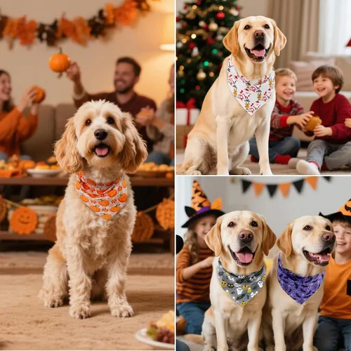 Vista 7 de PAWCHIE Bandanas navideñas para perros, 10 unidades, bufanda triangular para mascotas, estilo festival para perros pequeños, medianos y grandes