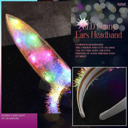 Vista 3 de CAKURE Diadema de orejas de conejo, diadema LED láser con orejas de conejo, diadema brillante para fiesta, cosplay, accesorios para el cabello