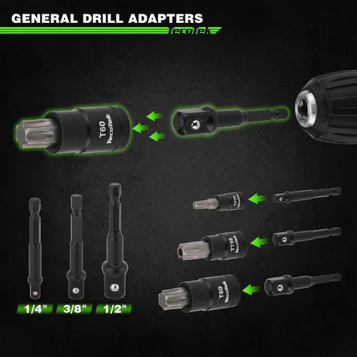 Vista 4 de TecoTek Juego de 67 piezas Master Torx Bit Socket y Enchufe Torx Externo, unidades de 1/4", 3/8" y 1/2", acero S2 y Cr-V, E4 - E24, T6 - T70, TT6