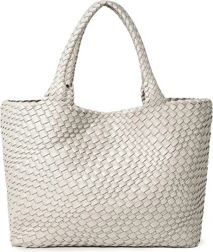 Vista 10 de Bolso de hombro tejido para mujer, asa superior de moda, piel vegana suave