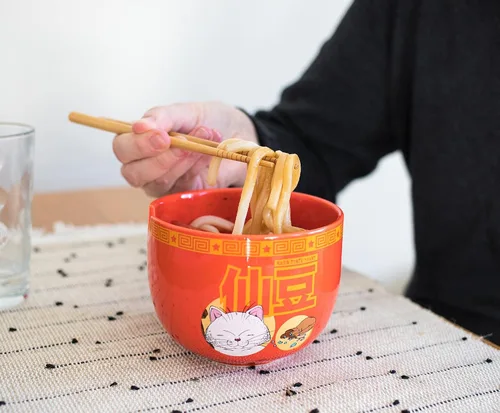Vista 5 de Dragon Ball Z Karin - Juego de vajilla de cerámica japonesa El ajuste del lugar incluye cuenco de ramen de 16 onzas y palillos de madera, juego