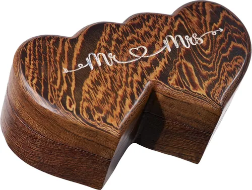 Vista 9 de Handicraftviet Caja para anillos Mr and Mrs – Caja de anillo hecha a mano con forma de corazón para ceremonia de boda, soporte para anillo de boda