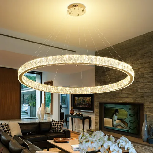 Vista 22 de Araña de Cristal LED Moderna Regulable de 8" Anillo Dorado Luminarias Colgantes para Isla de Cocina Comedor Sala de Estar