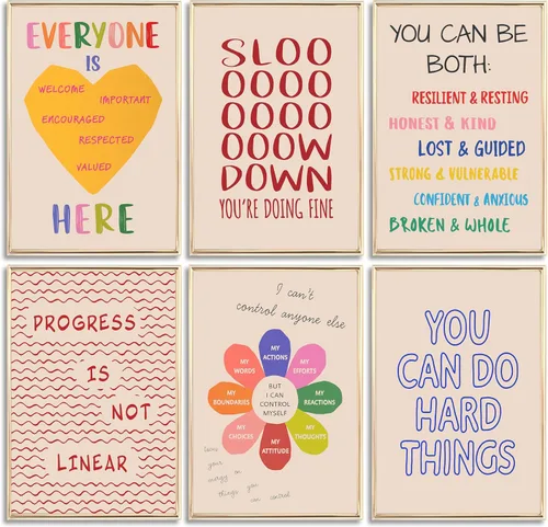 Vista 10 de 6 piezas de arte de pared de salud mental, terapia de oficina, decoración de pared de aula, póster motivacional con citas inspiradoras, pintura