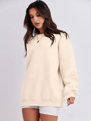 Vista 3 de ANRABESS Sudadera de gran tamaño para mujer, de forro polar, manga larga, cuello redondo, informal, para otoño 2023, ropa de moda