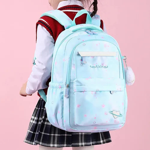 Vista 7 de Gradient Color Lightweight Large Capacity Backpack 15.6 Inch Laptop BookBag with Cute Pendant (Blue)