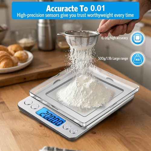 Vista 3 de Báscula digital de cocina 17.64 oz 0.00 oz báscula de alimentos de alta precisión báscula de cocina multifuncional de acero inoxidable con pantalla