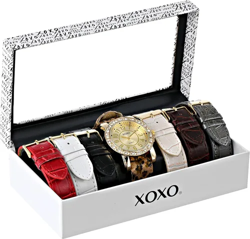 Vista 5 de Accutime XOXO XO9065 Reloj analógico de cuarzo analógico para mujer, tono dorado con correas intercambiables
