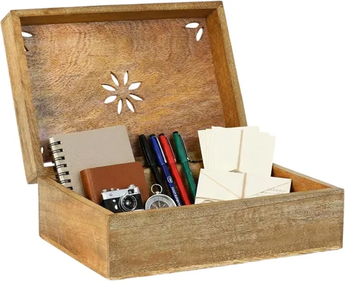Vista 10 de Mela Artisans Caja de recuerdo de madera de mango - Acabado quemado, 7.5 x 4.5 pulgadas