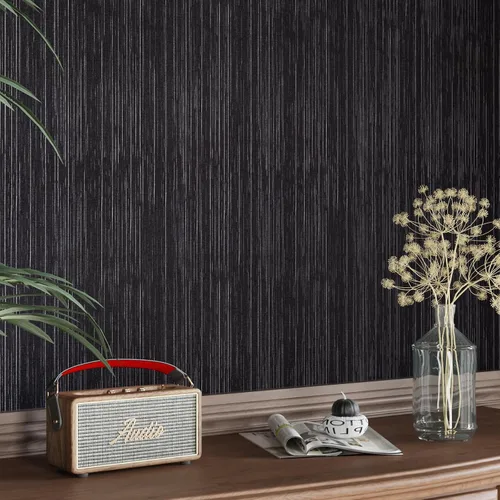 Vista 6 de CRE8TIVE Papel Tapiz Negro de Tela de Hierba Despegar y Pegar Texturizado Tela de Lino Tejido Negro Papel de Contacto para Paredes Autoadhesivo