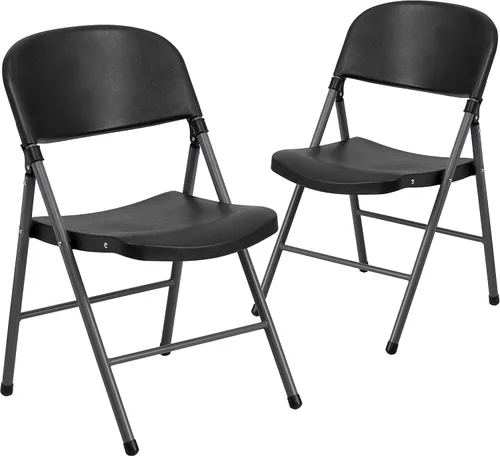 Vista 19 de Flash Furniture HERCULES Series Silla plegable de plástico negro con marco de carbón de 330 libras