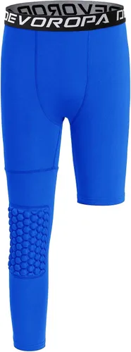 Vista 9 de DEVOROPA Youth Boys' Compression Pants with Knee Pads 3/4 Basketball Athletic Tights Quick Dry Sports Workout Leggings Negro