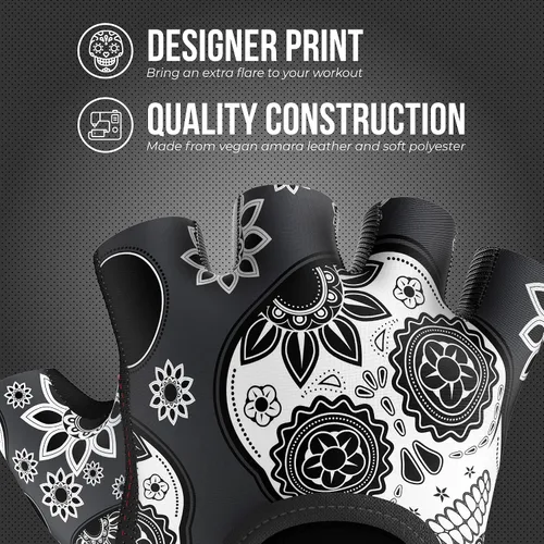 Vista 4 de Contraband Pink Label 5237 – Guantes de levantamiento de pesas con calavera, para mujer, Serie Design (1 par), Gris, M