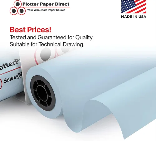 Vista 3 de Plotter Paper Direct (20 libras, color azul, 2 rollos, núcleo de 2 pulgadas, 24 pulgadas x 300 pies) para impresión CAD en impresoras de chorro