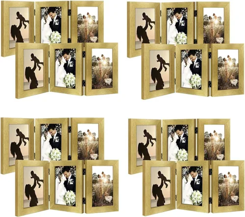 Vista 35 de Golden State Art - Marco decorativo con bisagras para mesa, escritorio, 3 aberturas verticales, con cristal real