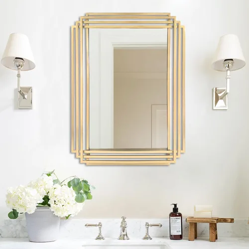 Vista 24 de Espejo de pared rectangular decorativo de 24 x 18 pulgadas con marco de metal negro Geometric Design, HD Mirror, Horizontal/Vertical Hanging, Art