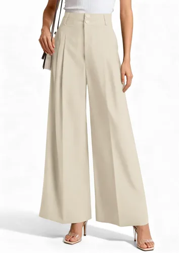 Vista 7 de PRETTYGARDEN Pantalones de vestir de pierna ancha de cintura alta para Beige