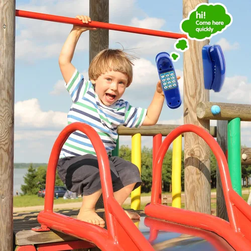 Vista 3 de Swingset - Juguetes para teléfono con llave numérica para niños, patio de recreo, casa del árbol, accesorios de gimnasio de la selva (azul)