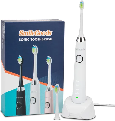 Vista 6 de Practicon SmileGoods Cepillo de dientes sónico con temporizador automático, base de carga y dos cabezales de cepillo (cepillo de diente, rosa)