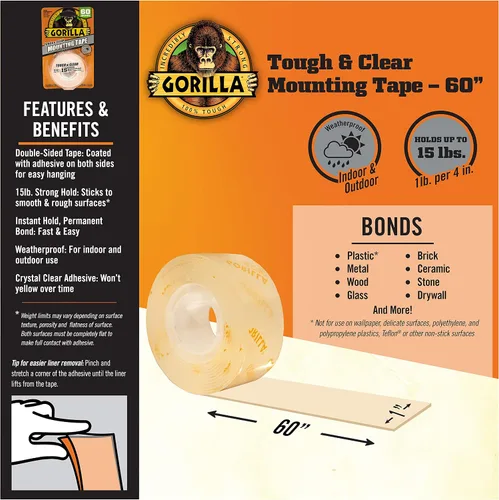 Vista 5 de Cinta de montaje transparente Gorilla Tough, Transparente, 6065001-8