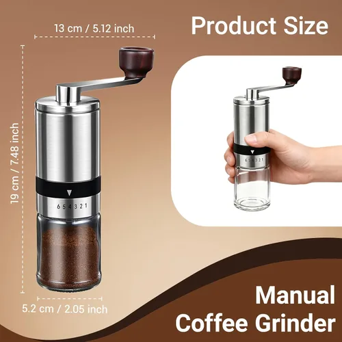 Vista 2 de Molinillo manual de café con rebaba de cerámica y 6 ajustes de grosor para granos de espresso, prensa francesa, café por goteo y café de filtro