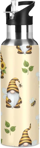 Vista 8 de Insulated Stainless Steel Water Bottle with Straw 20 Oz, Leakproof Water Bottles for Gym Outdoor Travel School, Gnomes Bees