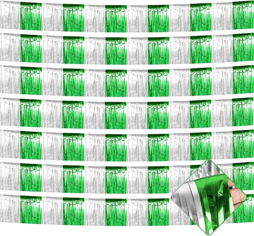 Vista 13 de Paquete de 10 unidades de guirnalda de flecos de papel de aluminio de 10 pies con lentejuelas metálicas, bandera para colgar en la pared, telón