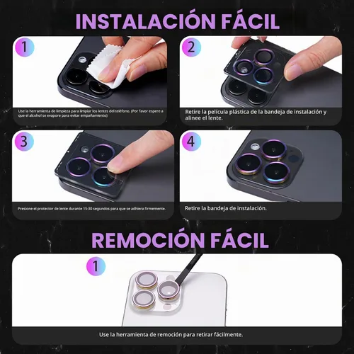 Vista 6 de Protector de lente de cámara para iPhone 14 Pro/14 Pro Max, negro