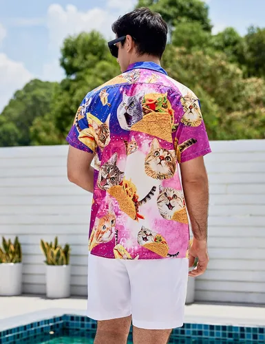 Vista 3 de TUONROAD Mens Button Down Shirts 3D Printed Casual Halloween Skull Short Sleeve Tops