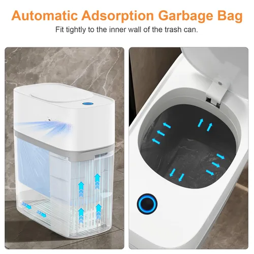 Vista 2 de MOPALL - Cubo de basura automático con sensor de movimiento para baño con tapa, de 3 galones, basurero sin contacto con auto-adsorción, papelero