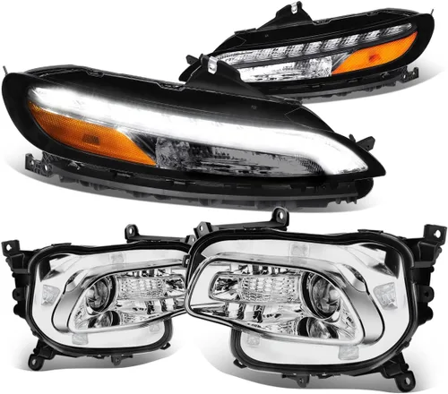 Vista 9 de Auto Dynasty Conjunto de faros LED DRL compatibles con Jeep Cherokee 2014-2018, 4 pares de faros halógenos de repuesto con tira de luz