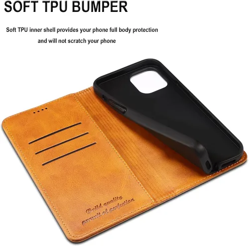 Vista 6 de SINIANL Funda compatible con iPhone 13, funda tipo cartera para iPhone 13 con soporte para tarjetas, funda plegable de cuero con función atril