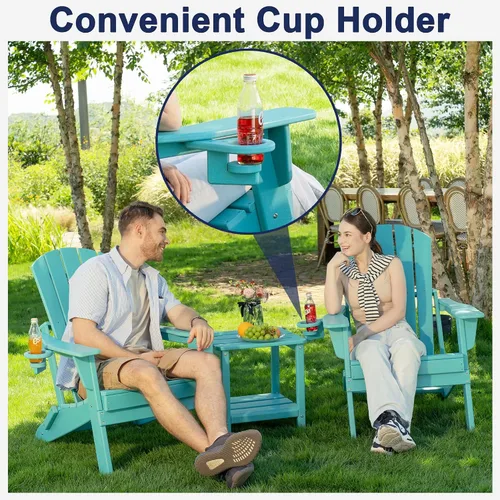 Vista 4 de Plawdlik Juego de 10 sillas plegables Adirondack con textura de madera, HDPE pesado para todo tipo de clima, juego cómodo junto a la piscina, patio