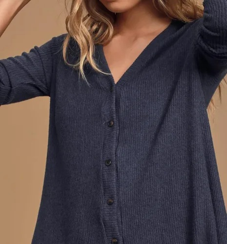 Vista 4 de RVivimos Vestido de suéter para mujer manga larga cuello en V casual con botones para otoño e invierno